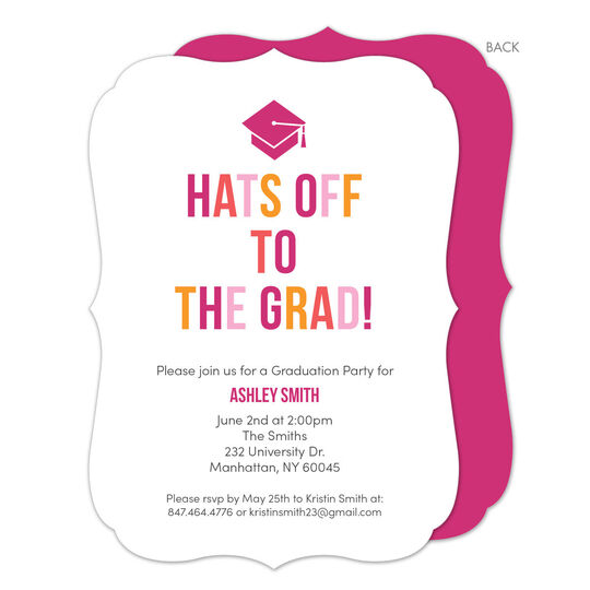 Pink and Orange Hats Off Graduation Invitations